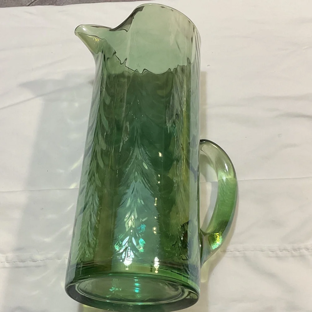 Green Glass Pitcher with Handle